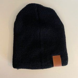Kids Unisex Beanie, Black, Leather Tag